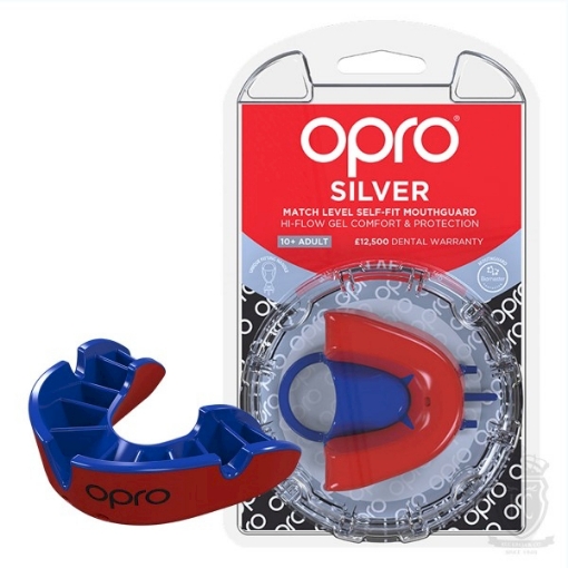 Picture of  Silver Opro Gen 4 Mouth Guard - Red / Blue