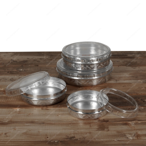 Picture of DECORATED POLISHED MEDIUM CONTAINER W/TRANS. UNBREAKABLE COVER