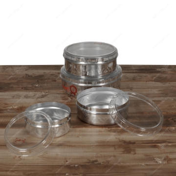 Picture of DECORATED POLISHED SHORT CONTAINER W/TRANS. UNBREAKABLE COVER