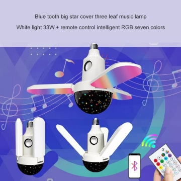 صورة Foldable 3 Leave Distorted Bluetooth Music Lamp Rotating Colorful LED Stage Light With Remote Control