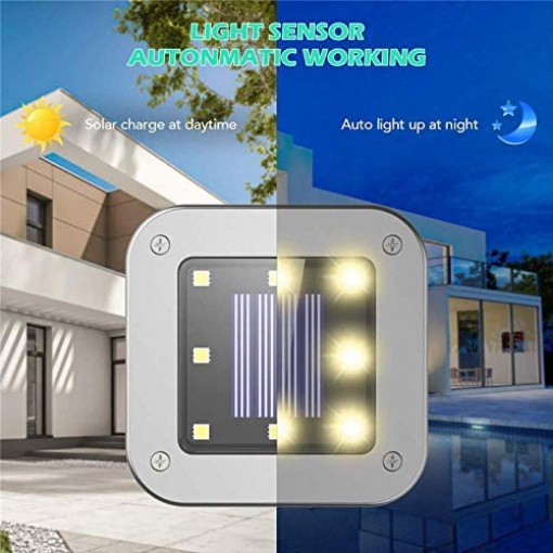 صورة Solar Square Disk Lights, Waterproof 4-Pack 8LED Cube for Outdoor