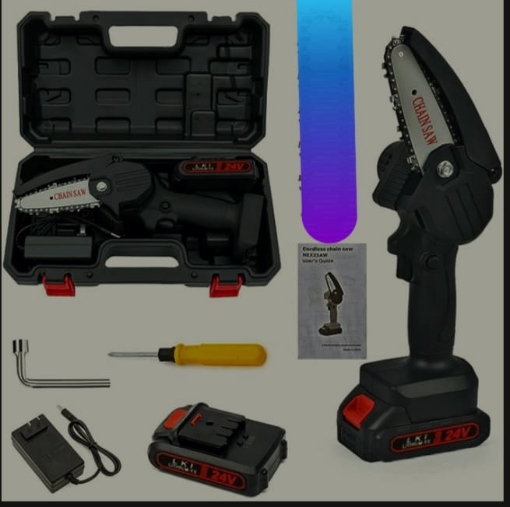 Picture of Mini 4 Inch handheld Electric Power Cordless Chainsaw For Trees Branch Wood Cutting