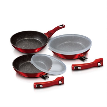 Picture of BH 5 pcs detachable frypan set 20+24+28 CM with 2 STACKABLE Plastic lid Burgundy 