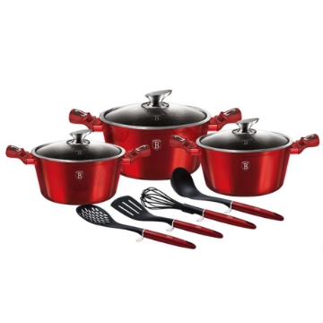 Picture of BH 10 pcs Frypan 20+24 + Pots 20+24 + 4 Kitchen tools Burgundy 