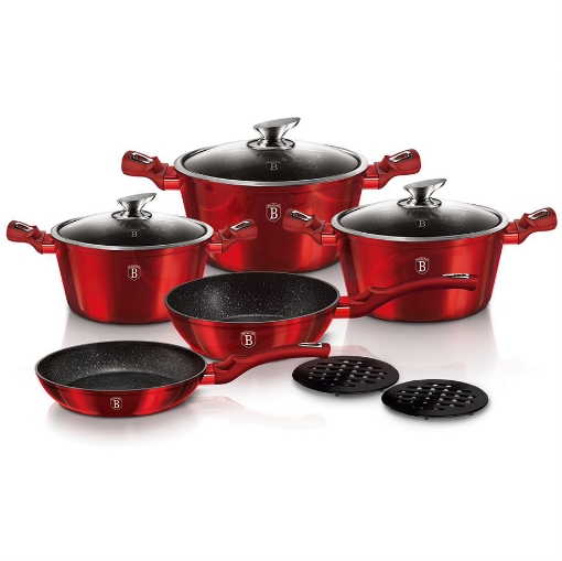 Picture of BH 10 pcs Frypan 20+ Deep Fryer 24 + Pots 20+24+28 + 2 Pcs bakelite Mats Burgundy 