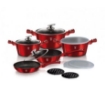 Picture of BH 13 pcs Pots 20+24+28 + Frypan 20 + Deep Fryer 24 + 3 STACKABLE Plastic lid + 2 pcs bakelite mats Burgundy 
