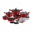 Picture of BH 18 pcs Pots 20+24+28 + frypan 28 + deep fryer 24 +sauce pan 16 + 3 Kitchen tools 3 STACKABLE Plastic lid + 2 pcs bakelite mats Burgundy 