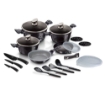Picture of BH 22 pcs Pots 20+24+28 +frypan 20 +Frypan detachable handle 24 + 4 kitchen tools + 3 Knifes + 5 STACKABLE Plastic lid + 2 pcs bakelite mats Burgundy 